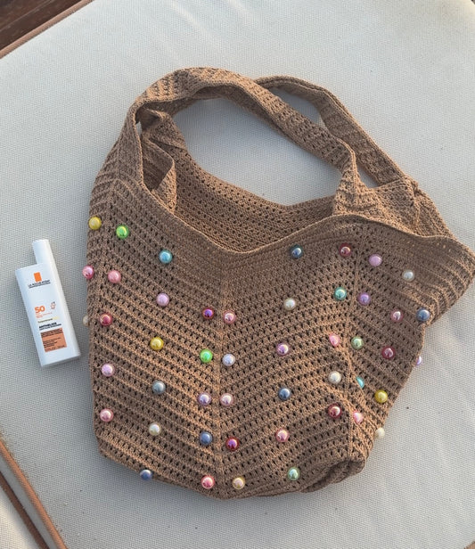 Bella Woven Pearl Tote Bag - Kiyana Boutique
