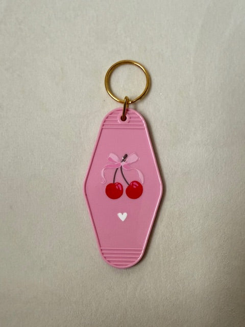 Pink Cherry Bow Motel Keychain