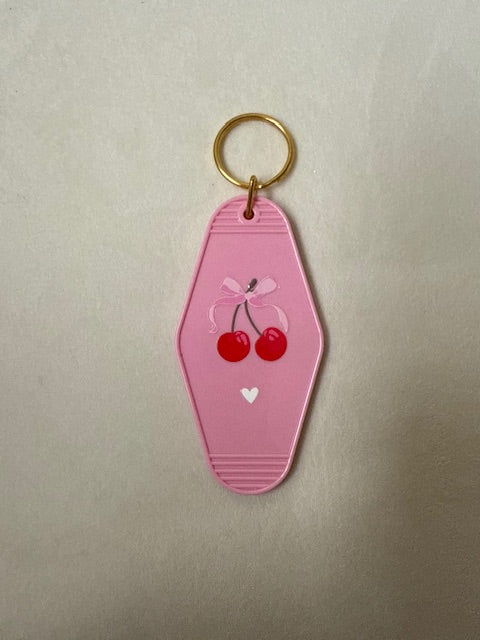 Pink Cherry Bow Motel Keychain