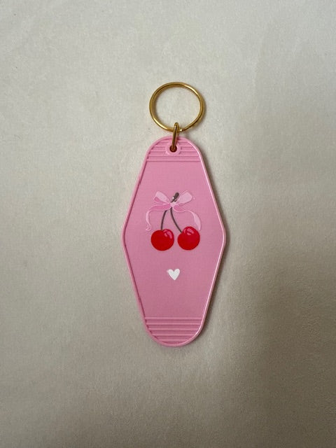 Pink Cherry Bow Motel Keychain