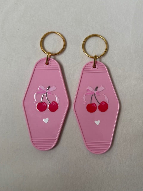 Pink Cherry Bow Motel Keychain