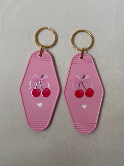 Pink Cherry Bow Motel Keychain