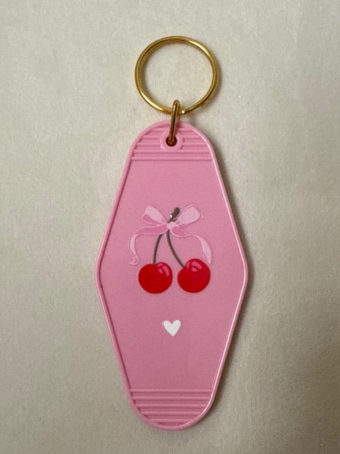 Pink Cherry Bow Motel Keychain