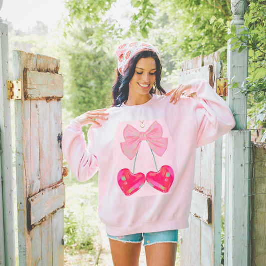 Cherry Heart Bow Sweatshirt - Kiyana Boutique