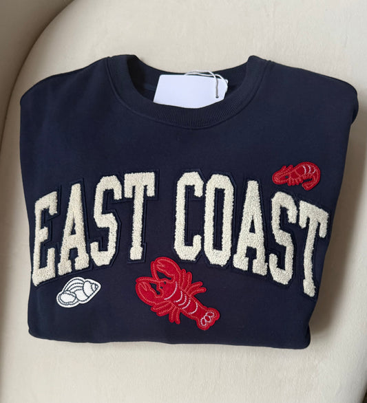 East Coast Graphic Fleece Pullover-Navy Blue Sweatshirt - Kiyana Boutique