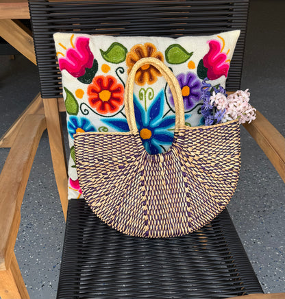 Elena Purple Handwoven Straw Tote Bag