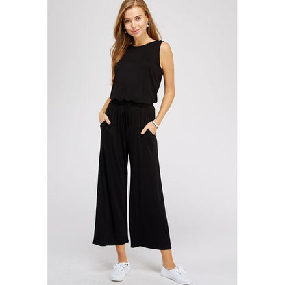 Ella Jumpsuit Black Scoop Neck - Kiyana Boutique