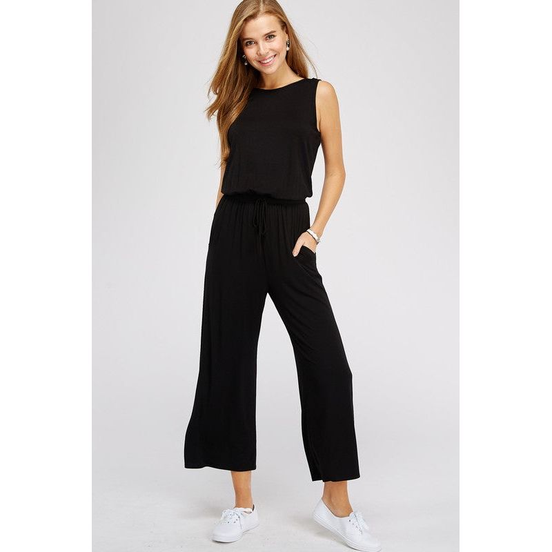 Ella Jumpsuit Black Scoop Neck - Kiyana Boutique