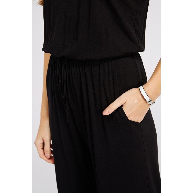 Ella Jumpsuit Black Scoop Neck - Kiyana Boutique