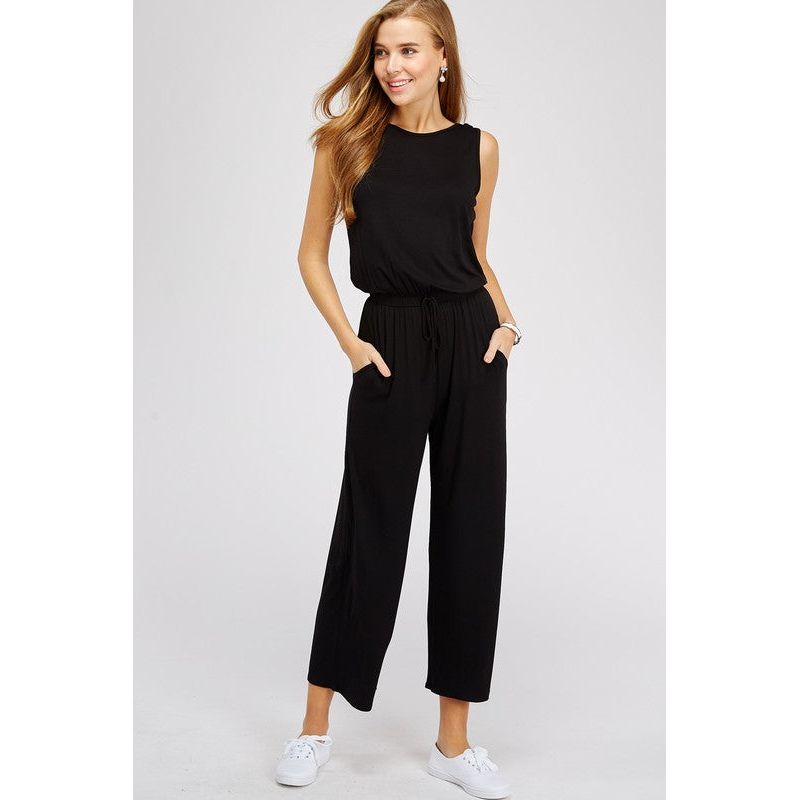 Ella Jumpsuit Black Scoop Neck - Kiyana Boutique