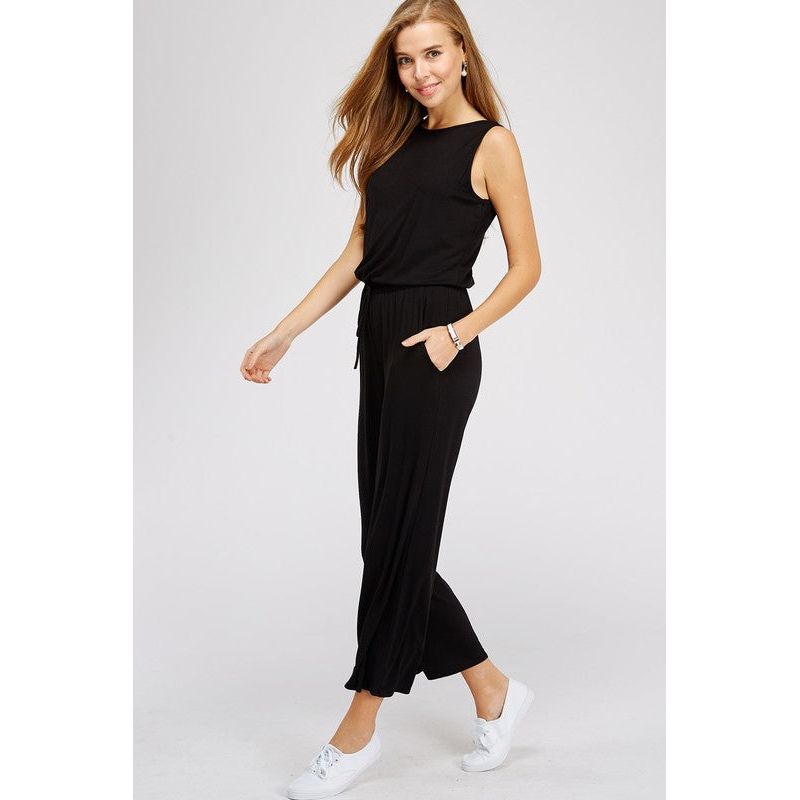 Ella Jumpsuit Black Scoop Neck - Kiyana Boutique