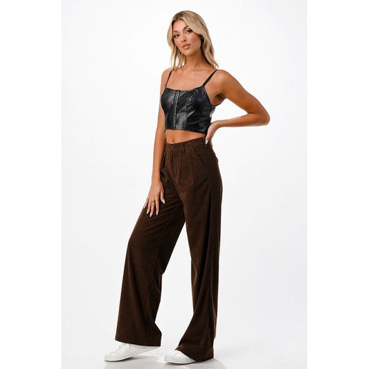 Erin Brown Corduroy Wide Leg Pant - Kiyana Boutique