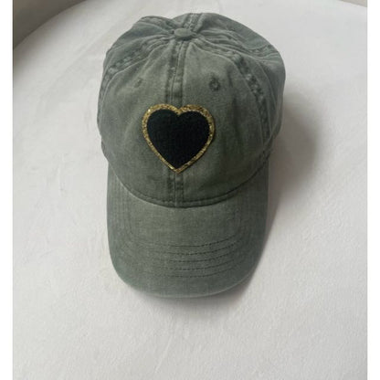 Green & Black Heart Chenille Patch Baseball Hat Cap - Kiyana Boutique