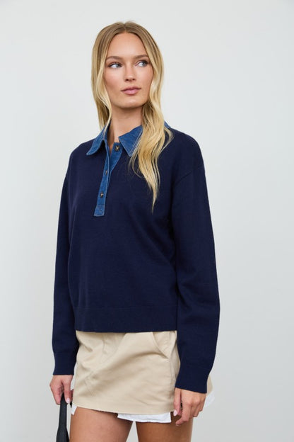 Hailey Denim Collar Polo Knit Sweater