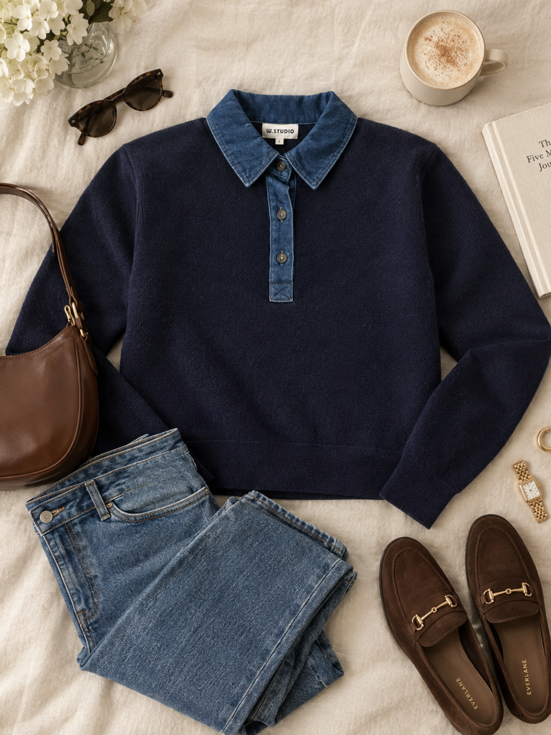 Hailey Denim Collar Polo Knit Sweater