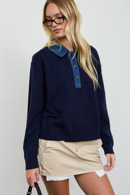Hailey Denim Collar Polo Knit Sweater