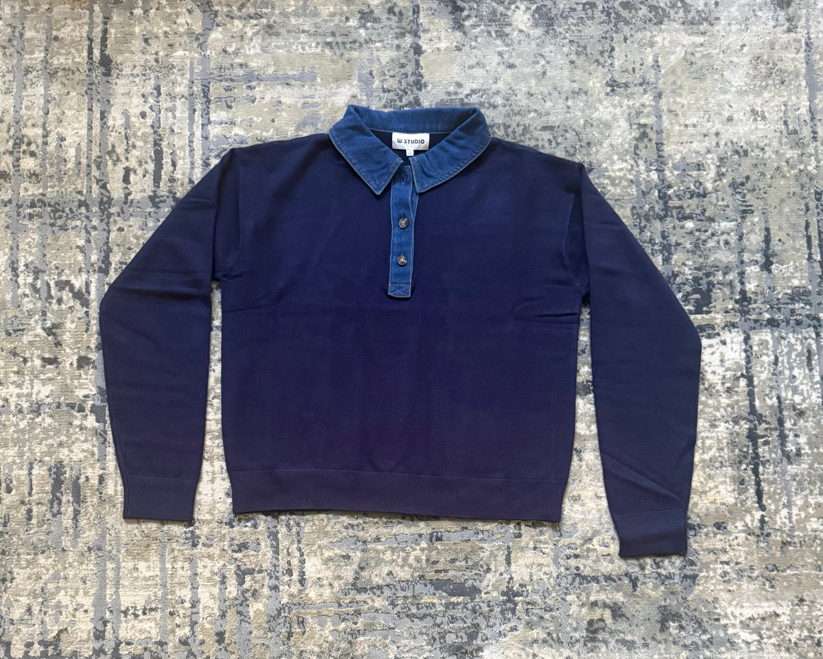 Hailey Denim Collar Polo Knit Sweater