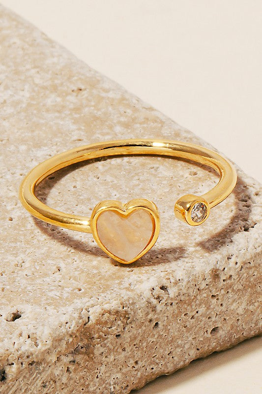 Heart Gemstone and Cz Stud Open Band Ring