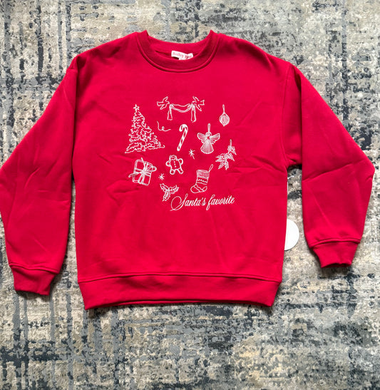 Santa's Favorite Holiday Graphic Sweatshirt –Red - Kiyana Boutique