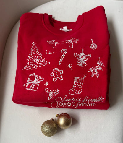 Santa's Favorite Holiday Graphic Sweatshirt –Red - Kiyana Boutique