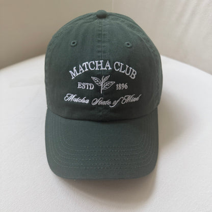 Matcha Club Embroidered Cotton Baseball Cap-Dark Green Adjustable Hat - Kiyana Boutique