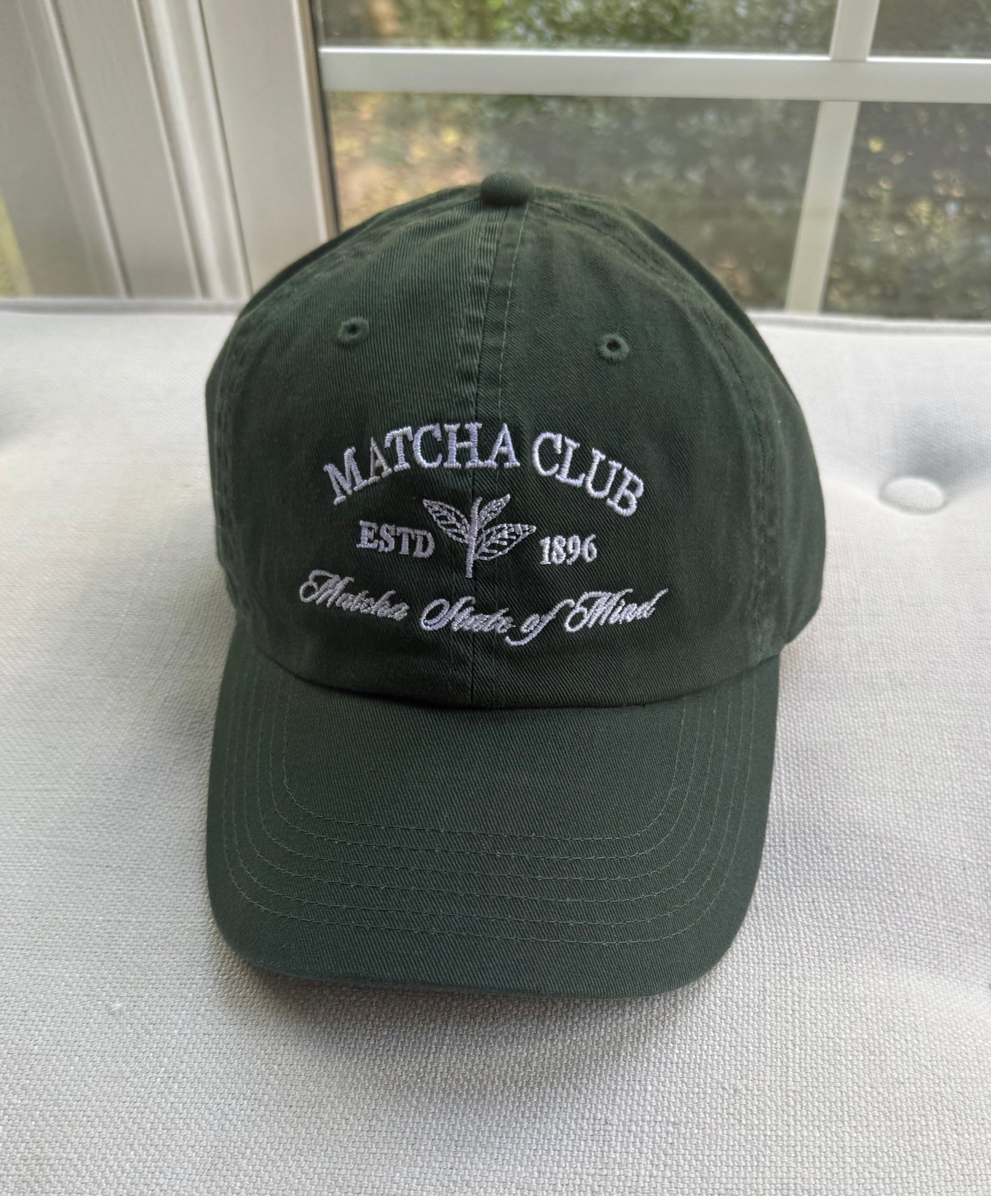 Matcha Club Embroidered Cotton Baseball Cap-Dark Green Adjustable Hat - Kiyana Boutique