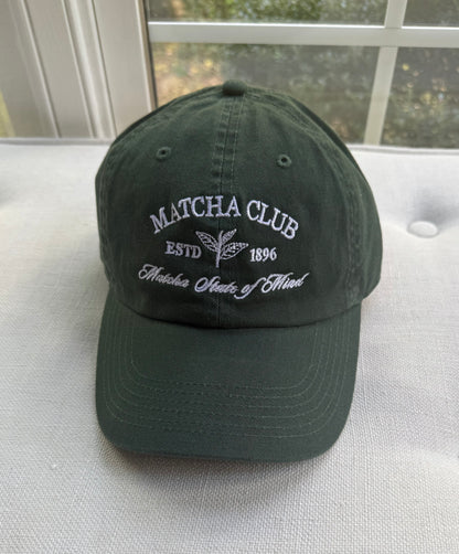 Matcha Club Embroidered Cotton Baseball Cap-Dark Green Adjustable Hat - Kiyana Boutique