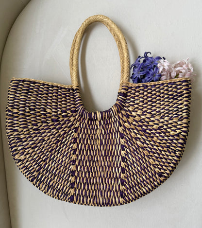 Elena Purple Handwoven Straw Tote Bag