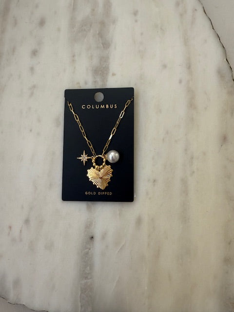 Inez Heart Star & Pearl Charms Chain Necklace