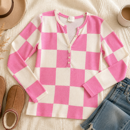 Kenzie Checkered Top-Pink - Kiyana Boutique