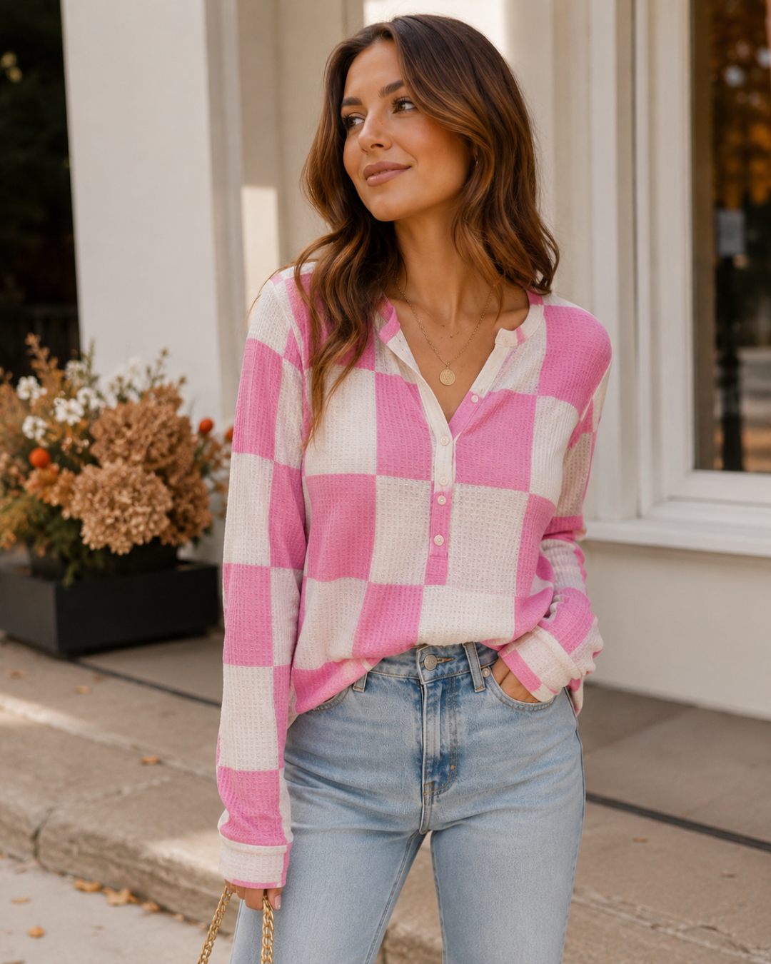 Kenzie Checkered Top-Pink - Kiyana Boutique