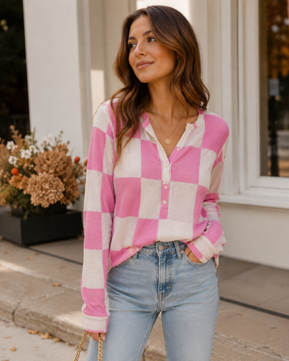 Kenzie Checkered Top-Pink - Kiyana Boutique