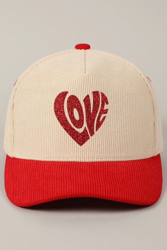 Heart Love Glitter Two-Tone Corduroy Trucker Hat Valentine