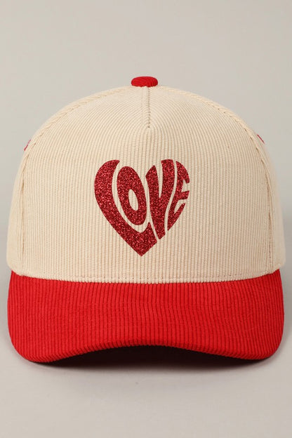 Love Heart Glitter Two-Tone Corduroy Trucker Hat