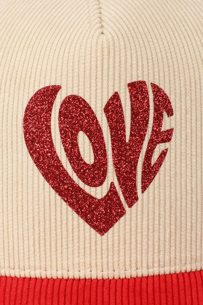 Love Heart Glitter Two-Tone Corduroy Trucker Hat