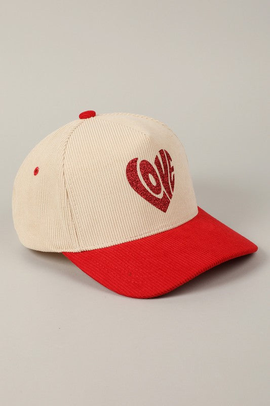 Heart Love Glitter Two-Tone Corduroy Trucker Hat Valentine