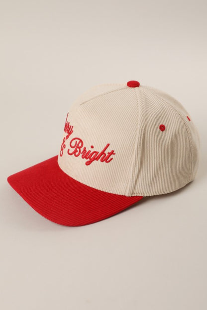 Merry & Bright Embroidered Two-Tone Corduroy Trucker Hat Christmas