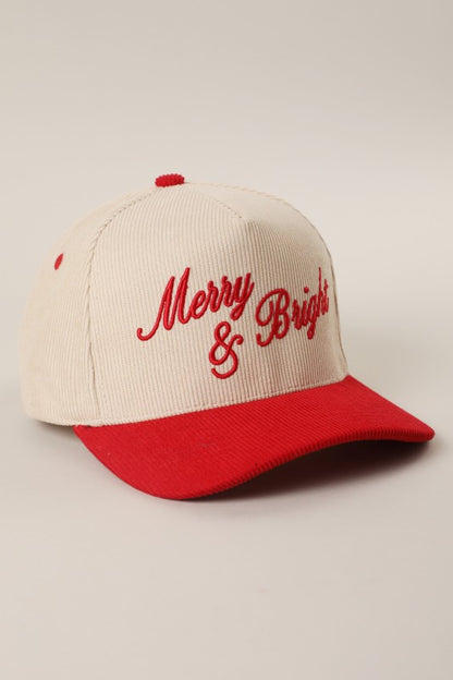 Merry & Bright Embroidered Two-Tone Corduroy Trucker Hat Christmas