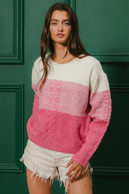 Madison Color Block Cable-Knit Sweater