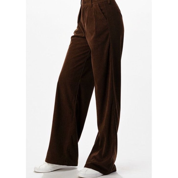 Marlow Brown Corduroy Wide Leg Pant - Kiyana Boutique
