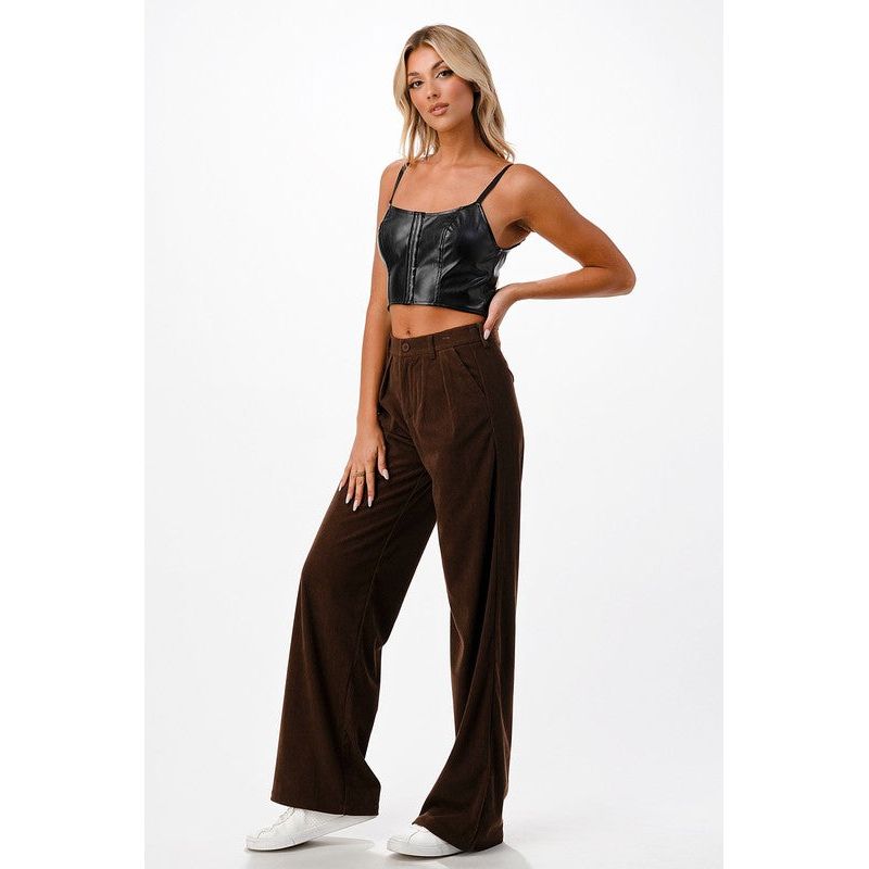 Marlow Brown Corduroy Wide Leg Pant - Kiyana Boutique