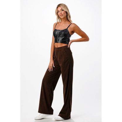 Marlow Brown Corduroy Wide Leg Pant - Kiyana Boutique