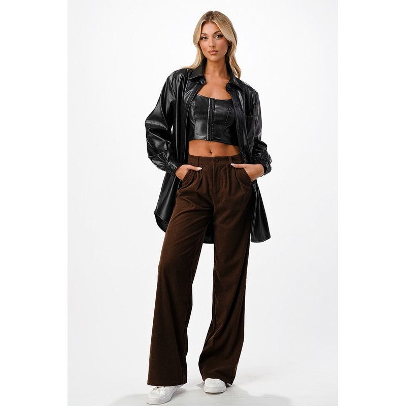 Marlow Brown Corduroy Wide Leg Pant - Kiyana Boutique