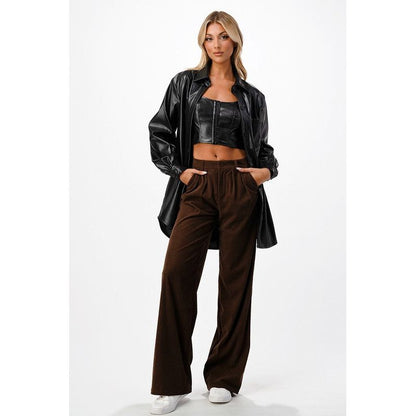 Marlow Brown Corduroy Wide Leg Pant - Kiyana Boutique