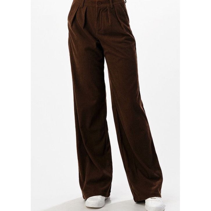 Marlow Brown Corduroy Wide Leg Pant - Kiyana Boutique