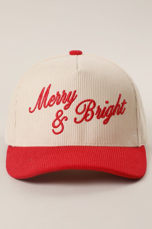 Merry & Bright Embroidered Two-Tone Corduroy Trucker Hat Christmas
