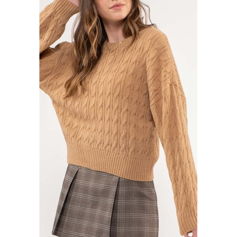 Mila cable-knit crewneck sweater - Kiyana Boutique