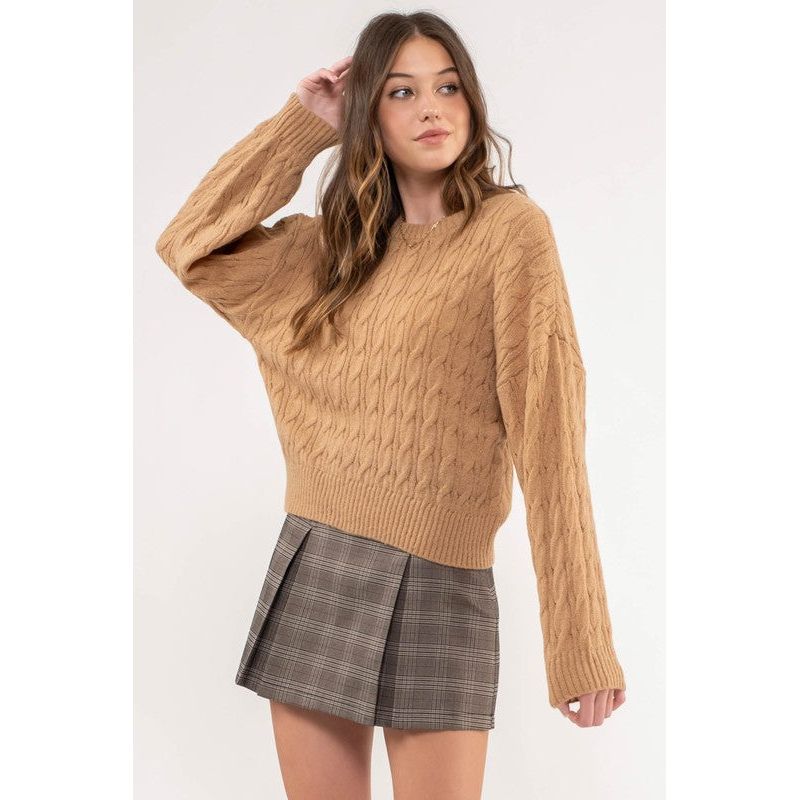 Mila cable-knit crewneck sweater - Kiyana Boutique