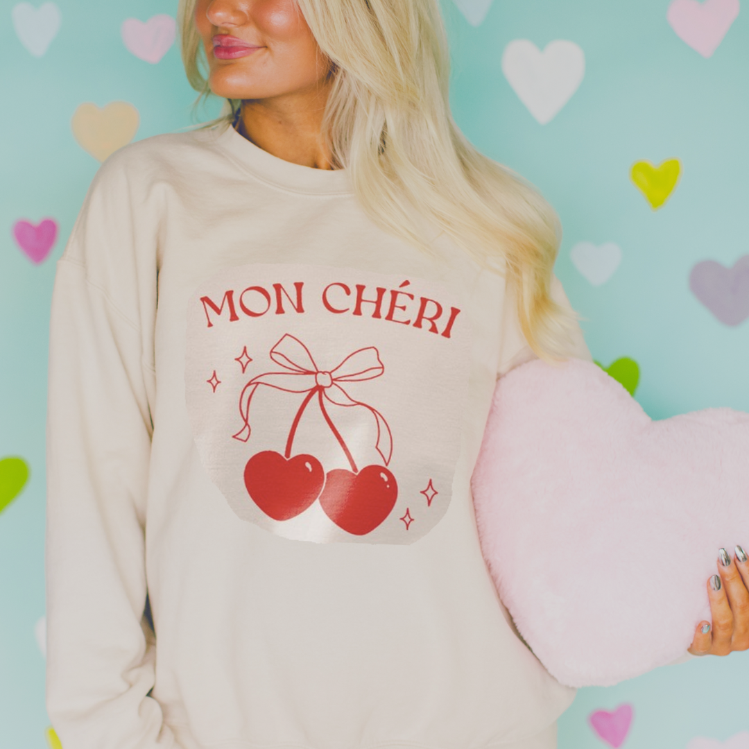 Mon Cheri Cherry Heart Bow Sweatshirt Valentine 