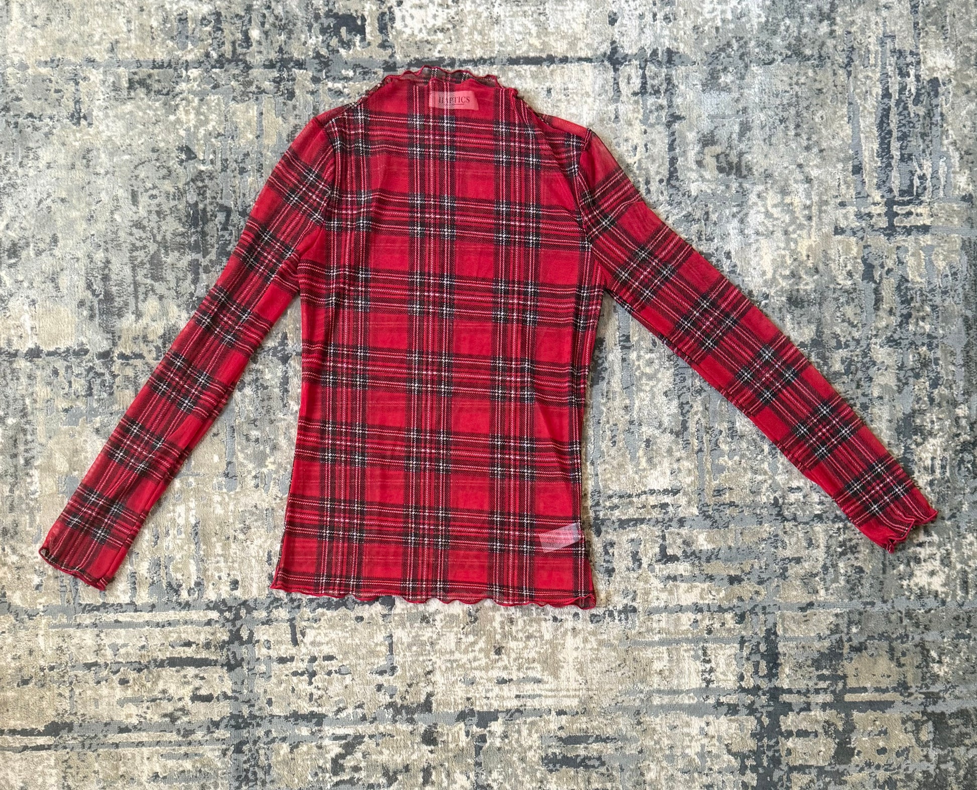Noel High Neck Plaid Mesh Top – Holiday Red Check - Kiyana Boutique